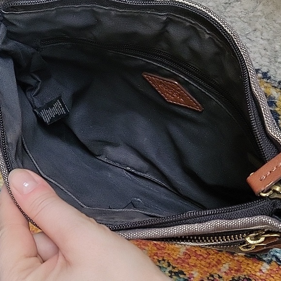 Fossil clutch small bag cotton fabric zipper brown stripes - Picture 8 of 9